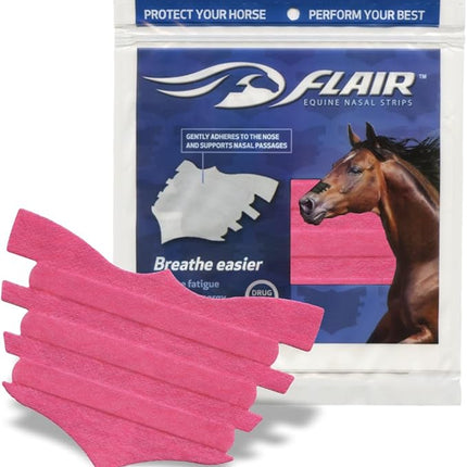 FLAIR Equine Nasal Strips for Horses (Pink, 6 Pack), Adhesive Equine Nasal Strips & Support, Breathing Aids Training Horses, Equine Health Supplies, Breathing Aid