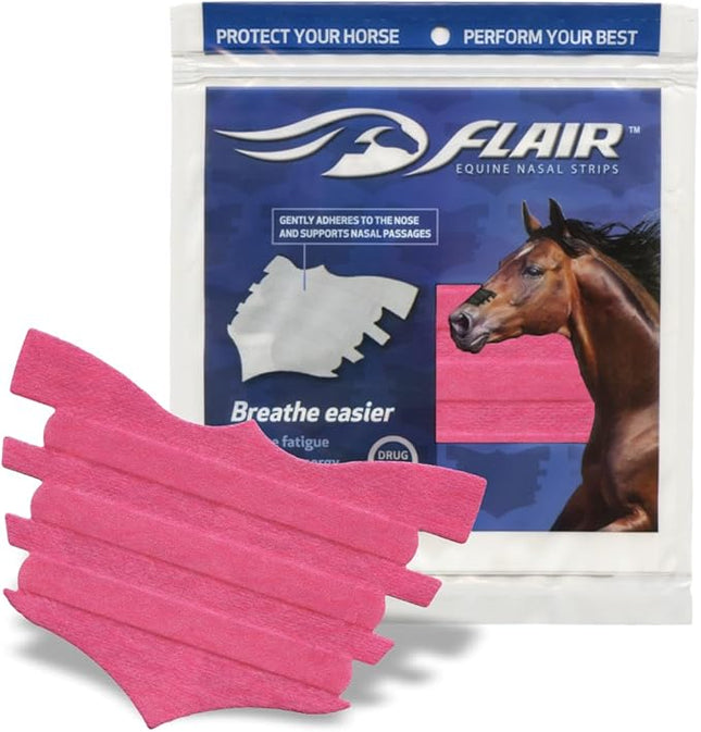 FLAIR Equine Nasal Strips for Horses (Pink, 6 Pack), Adhesive Equine Nasal Strips & Support, Breathing Aids Training Horses, Equine Health Supplies, Breathing Aid