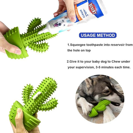 Dog Chew Toys, Toothbrush Stick Teeth Cleaning Brush Dental for Small Medium Large Dog, Rubber Squeaky Toys for Aggressive Chewers Cactus Tough Toys