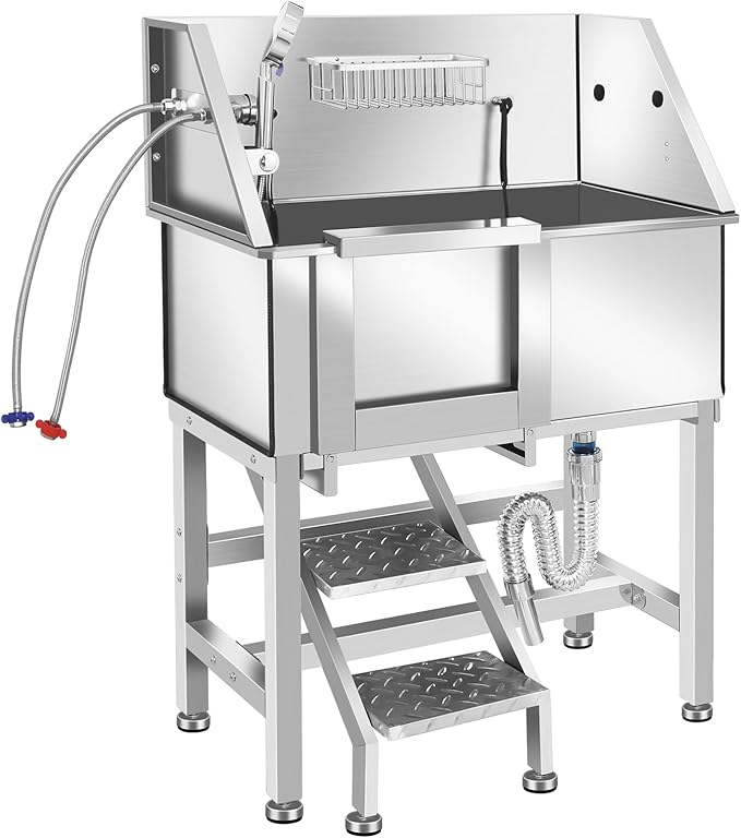 Professional Stainless Steel Dog Grooming Tub W/Soap Box, Faucet,Rich Accessory, Bathtub For Multiple Pets, Washing Sink For Home