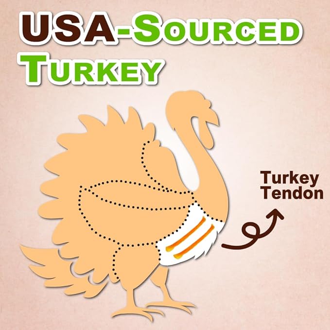 AFreschi Turkey Tendons for Dogs, USA-Sourced, Healthy Dog Treats, Rawhide-Free Puppy Chews, Long Lasting, All Natural, Hypoallergenic Dog Treats for Small Breeds, 8 oz Pack Bone (S)