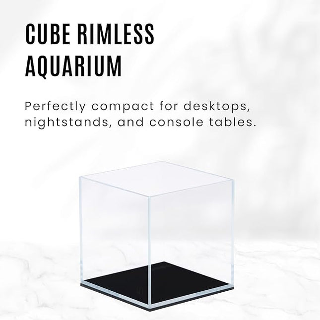 Ultum Nature Systems Ultra Clear Rimless Aquarium - Low Iron Glass Fish Tank with 45° Mitered Edges, 5mm-12mm Thick, Leveling Mat Included (25C, Cube, 4 Gallon)