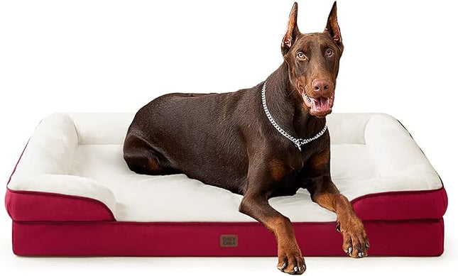 EHEYCIGA Orthopedic XL Dog Beds, Waterproof Memory Foam Dog Bed for Extra Large Dogs, Non-Slip Bottom and Egg-Crate Foam Big Pet Couch Bed with Washable Removable Cover,Red