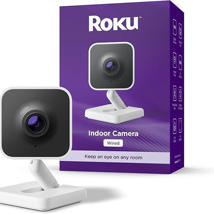 Roku Indoor Camera - Home Security - 1-Pack - Wired Security Camera & Pet Monitor with 1080p HD Color Night Vision, Works with Alexa & Google, Motion & Sound Detection, WDR & WiFi 6