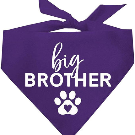 Big Brother Heart Paw Dog Bandana | 100% Cotton Adjustable Triangle | Pregnancy Announcement Photoshoot Prop | New Baby | Made in USA | Matching Family | Purple One Size (87)