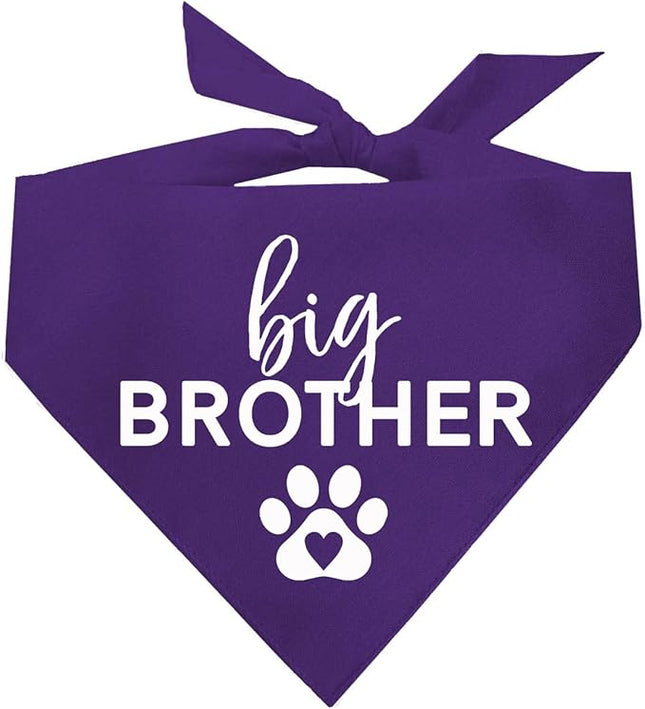 Big Brother Heart Paw Dog Bandana | 100% Cotton Adjustable Triangle | Pregnancy Announcement Photoshoot Prop | New Baby | Made in USA | Matching Family | Purple One Size (87)