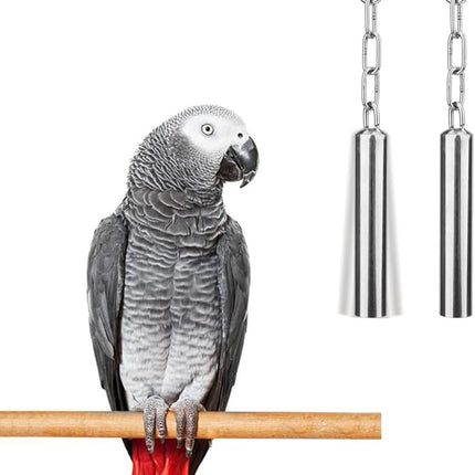 Hypeety Stainless Steel Bell Bird Toys Chew Toy for Parrot, Macaw, African Greys, Small Cockatoo, Parakeet, Cockatiels Heavy Duty Bird Cage Stand Toys (2 PCS-L)