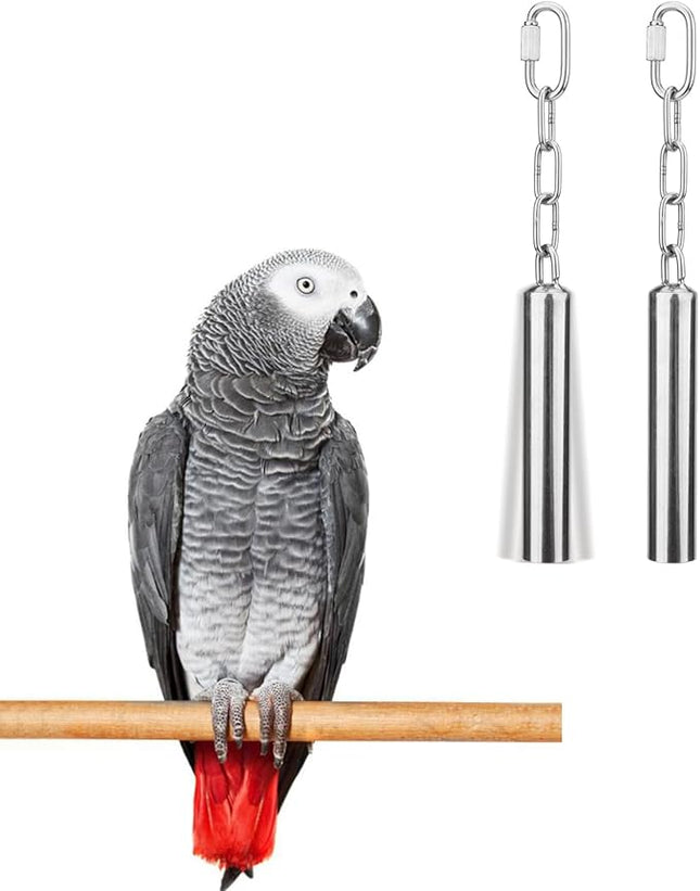 Hypeety Stainless Steel Bell Bird Toys Chew Toy for Parrot, Macaw, African Greys, Small Cockatoo, Parakeet, Cockatiels Heavy Duty Bird Cage Stand Toys (2 PCS-L)