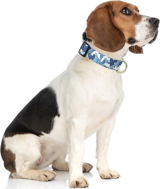 Rnivvi Dog Collar for Medium Dogs, Cute Heavy Duty Adjustable Puppy Collar with Quick Release Buckle for Boy Girl & Female, Pet Accessories for Walking Running, M Length 1" Width, Japanese Style Wave