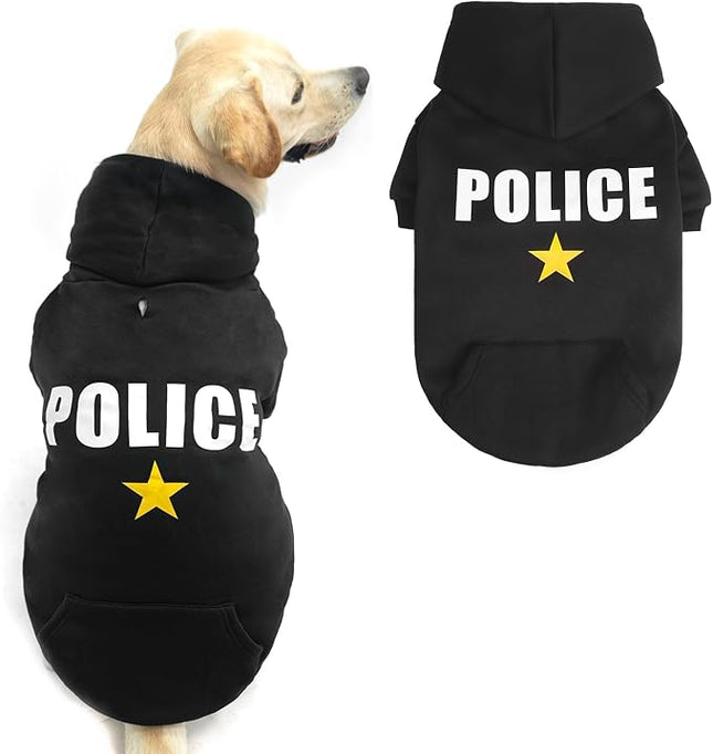 BINGPET Police Dog Hoodies Puppy Sweater Cold Weather Dog Coats Soft Brushed Fleece Pet Clothes Hooded Sweatshirt for Dog Cat