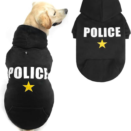 BINGPET Police Dog Hoodies Puppy Sweater Cold Weather Dog Coats Soft Brushed Fleece Pet Clothes Hooded Sweatshirt for Dog Cat