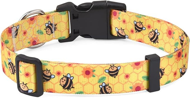 Dog Collar with Bohemia Floral Tribal Geometric Patterns - Soft Ethnic Style Collar Adjustable for Small Medium Large Dogs(Bee,L)