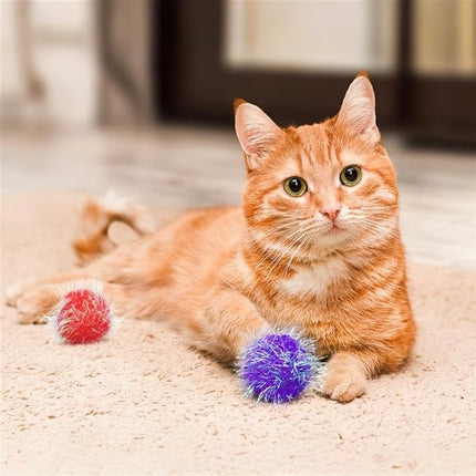 30 Pieces 1.2 inches Sparkle Pom Pom Balls for Cat - Interactive Glitter Balls, Multicolor, Best as Kitten Play Toys