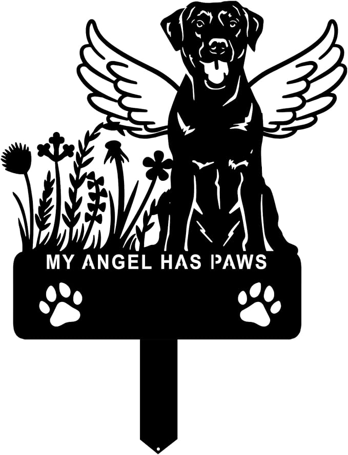Personalized Dog Memorial Grave Marker, Custom Pet's Name Cemetery Decorations for Funerary, Metal Dog Burial Garden Stake, Outdoor Sympathy Angel Handstone Stake Plaque Gift for Loss