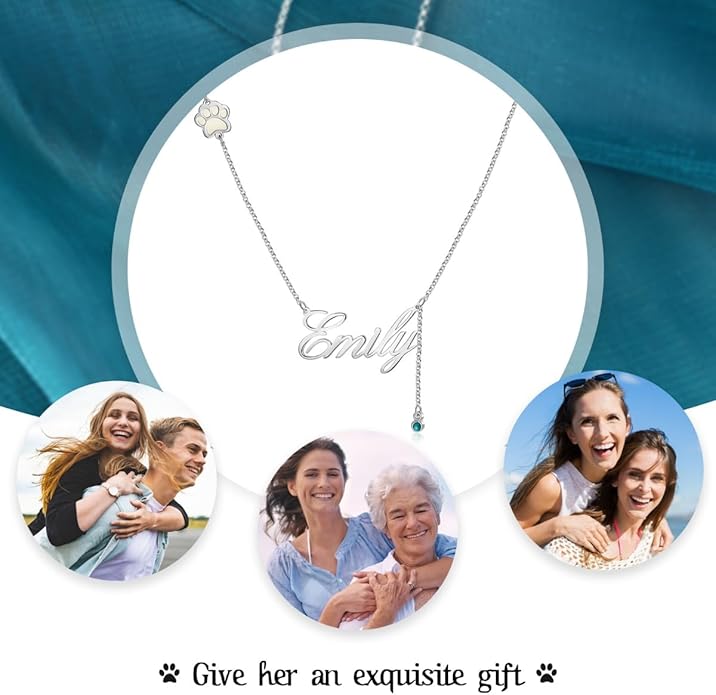 Customized Paw Print Necklace Personalized Pet Name Necklace Custom Engraved Dog Cat Paw Pendant Necklace Pet Memorial Gift for Pet Lovers