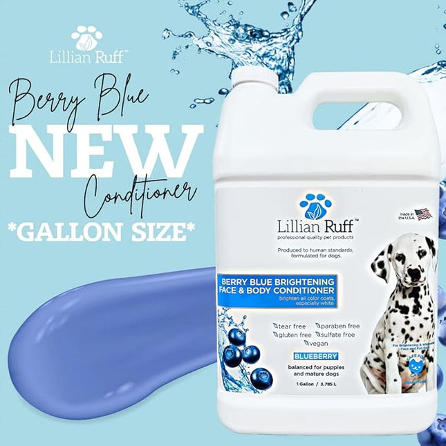Lillian Ruff PRO Formula Berry Blue Brightening Dog Conditioner - Professional Whitening Conditioner, Hydrate Dry Skin, Soften, Detangle, Restore Shine - Provitamin B5, USA Made 128oz