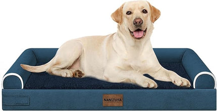 Large Dog Bed Orthopedic Washable: Beds Bolster XL Bed Large Big Dogs Egg Crate Foam Couch Sofa Waterproof with Removable Cover - Navy Blue