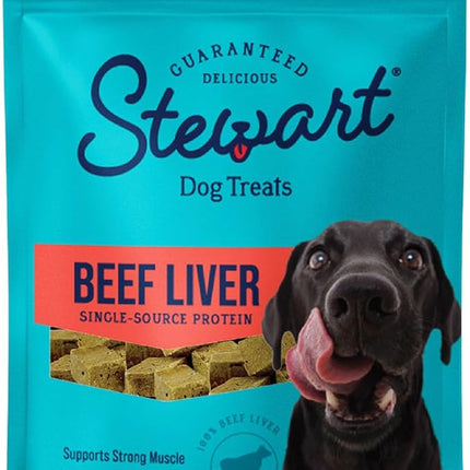 Stewart Beef Liver Dog Treats, 4 oz, ~90 Pieces, Freeze Dried Raw, Single Ingredient, 50% Protein Training Treats or Meal Topper in a Resealable Pouch, Grain Free, Gluten Free