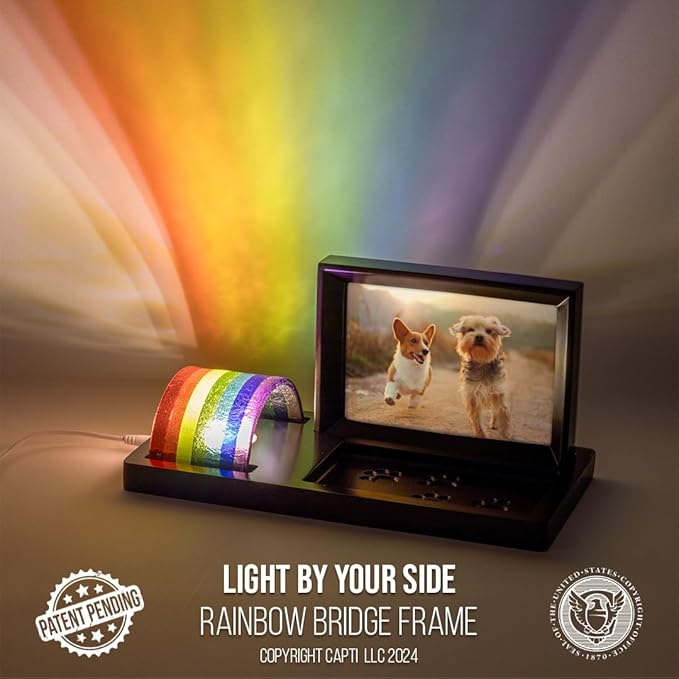 Capti Rainbow Bridge Light and Dog Photo Frame – Radiant Dog Memorial Gifts for Loss of Pet, Rainbow Glass Dog Memorial Frame, LED Light, for Sympathy, Bereavement, Grief and Loss of A Dog or Cat