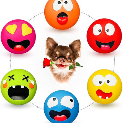 Squeaky Dog Toy for Small Dogs, Rubber Latex Puppy Toys Small Dog Toys, Soft Smile Face Squeaky Dog Balls Flat for Mini, Small Breeds