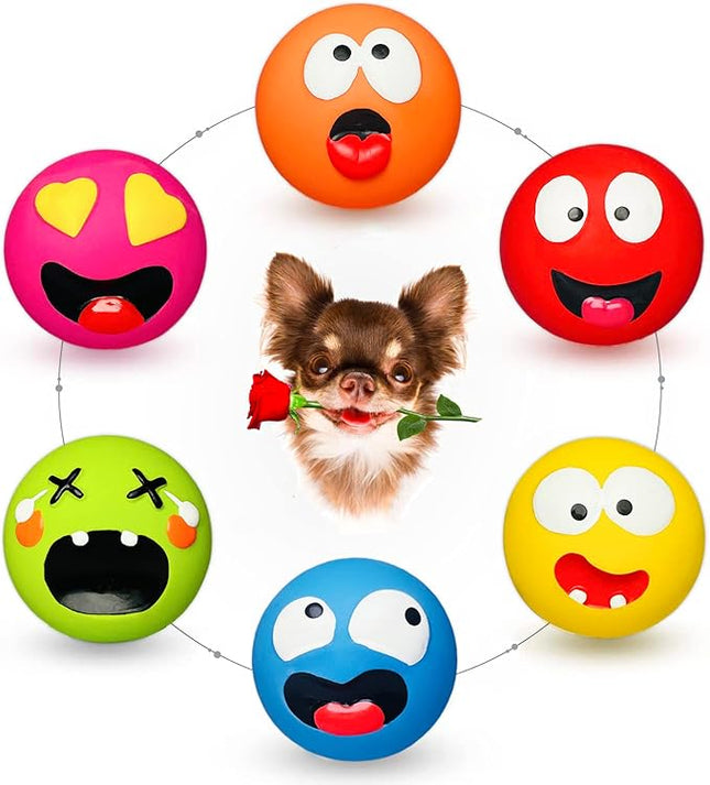 Squeaky Dog Toy for Small Dogs, Rubber Latex Puppy Toys Small Dog Toys, Soft Smile Face Squeaky Dog Balls Flat for Mini, Small Breeds