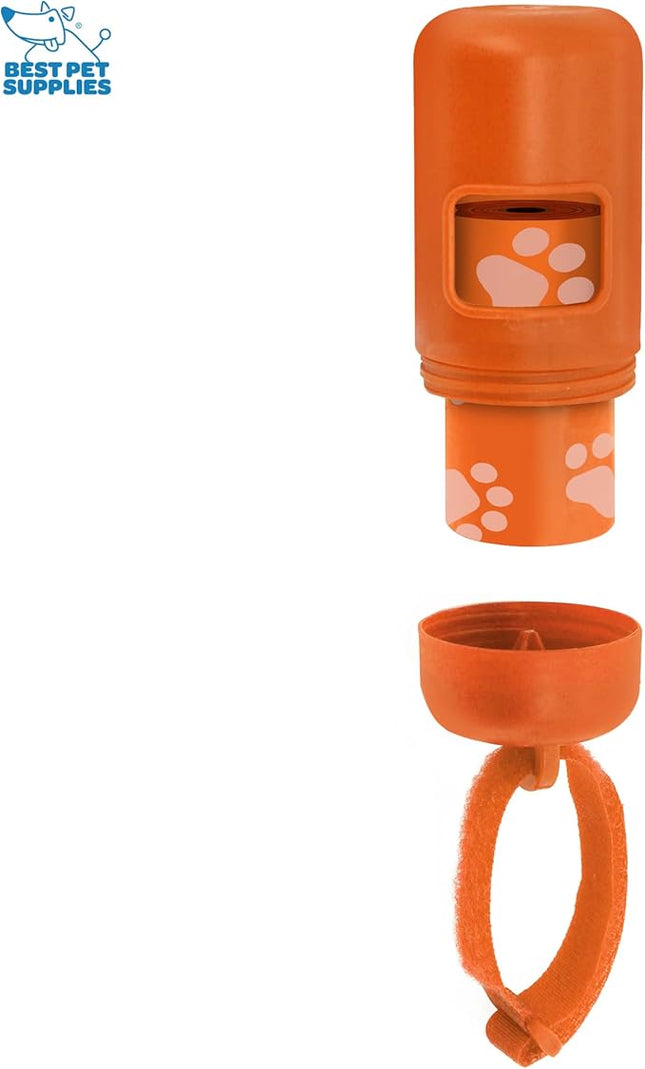 Best Pet Supplies Dog Poop Bag Holder Leash Attachment with 30 Bags, Reusable Dispenser for Travel, Walking, Park, and Outdoor Use, Durable with Clip-On - Orange, Pack of 2