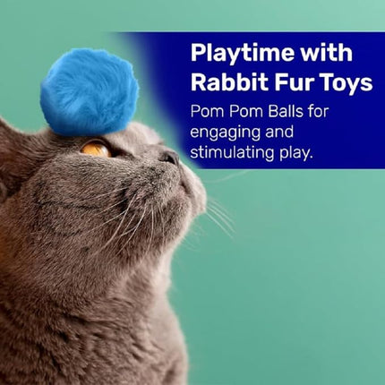 Kats'N Us 2 Inch Pack of 5 Real Rabbit Fur Pom Pom Cat Toy Balls – Multicolored Soft Interactive Toys for Indoor Cats & Kittens, Perfect for Chasing, Batting, Training & Self Play Fun