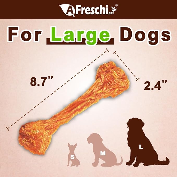 AFreschi Turkey Tendons for Dogs, USA-Sourced, Healthy Dog Treats, Rawhide-Free Puppy Chews, Long Lasting, All Natural, Hypoallergenic Dog Treats for Large Breeds, 10 Count Box Bone (L)
