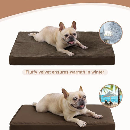 KSIIA Orthopedic Dog Bed Crate Waterproof Pet Mats for Small Dogs Deluxe Plush Washable Pet Bed with Egg Crate Foam & Removable Cover, 23 x 17 Inch, Brown