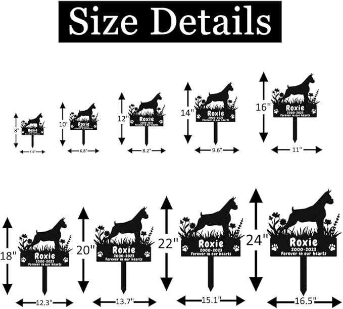 Custom Metal Boxer Dog Memorial Grave Marker Sympathy Garden Stake, Personalized Flowers Boxer Dog Memorial Stake Grave Marker, Customized Boxer Dog Memorial Gifts Pet Loss Stake Headstone