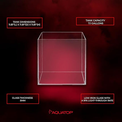 Aquatop High Clarity Low Iron Glass Cube Aquarium, 7.1 Gallon – 5mm Thick Glass – Slim Design – Ideal for Fresh & Saltwater – Desktop Tank with Silicone Sealing