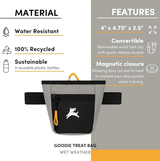 OllyDog Goodie Treat Bag, Dog Treat Pouch, Waist Belt Clip for Hands-Free Training, Magnetic Closure, Dog Training and Behavior Aids, Three Ways to Wear (Wet Weather)