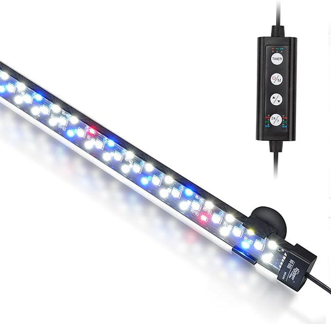 hygger 24/7 Mode Submersible Aquarium LED Light, Full Spectrum Hidden Fish Tank Light with 3 Rows Beads 7 Colors Auto On Off Sunrise-Daylight-Moonlight, Adjustable Timer Brightness 12W