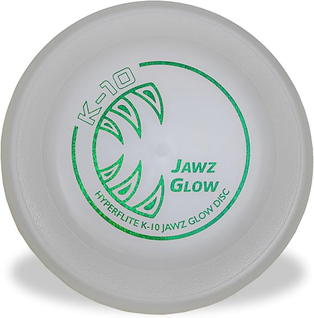 Hyperflite K-10 Jawz Glow Disc • for Dogs Over 16" • 8.75 Inch / 155 Grams • Puncture Resistant • Glows in The Dark • Made in The USA
