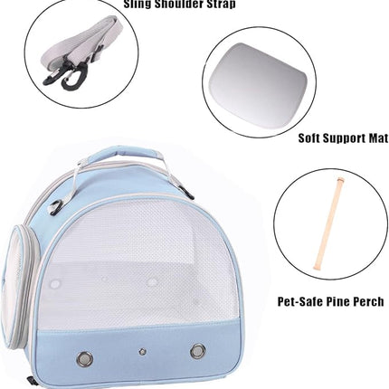 Bird Carrier, Portable Small Bird Parrot Parakeet Carrier with Standing Perch and Soft Mat, Side Access Window Collapsible