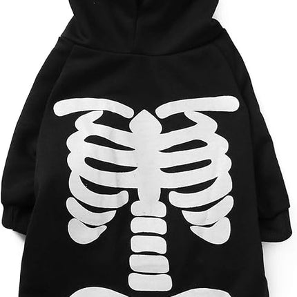 Halloween Pet Dog Cat Skull Hoodies Glowing Skeleton Bones Costume Outfit for Dogs Cats (3XL)