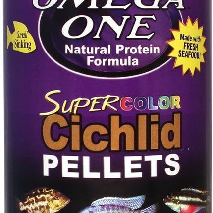 Omega One Super Color Sinking Cichlid Pellets, 2mm Small Pellets, 16.25 oz
