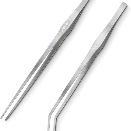 VORESTIC 2 Pcs 15 Inch Tweezers, Heavy Duty Reptile Feeding Tongs, Aquarium Tongs, Reptile Tweezers Feeding, Reptile Tongs, Straight and Curved Long Tweezers for Aquarium and Terrarium