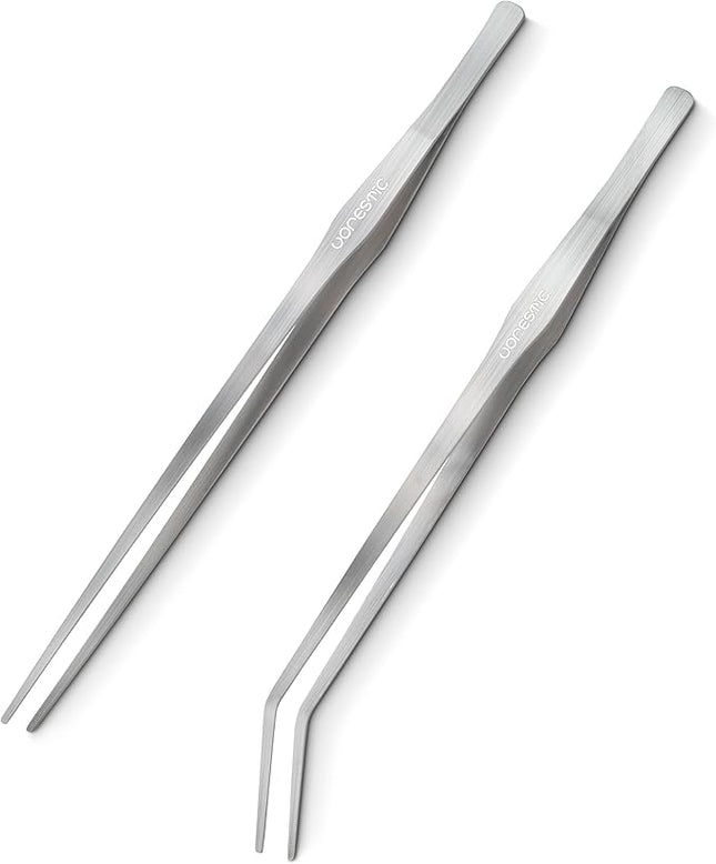 VORESTIC 2 Pcs 15 Inch Tweezers, Heavy Duty Reptile Feeding Tongs, Aquarium Tongs, Reptile Tweezers Feeding, Reptile Tongs, Straight and Curved Long Tweezers for Aquarium and Terrarium