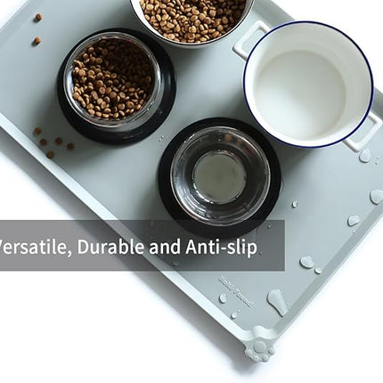 Hoki Found Large Silicone Pet Food Mats Tray - Non Slip Pet Dog Cat Bowl Mats Placemat - Dog Pet Cat Feeding Mat - Waterproof Dog Cat Food Mats -Pet Water Mats for Floors - Battleship