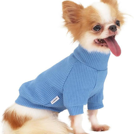 LOPHIPETS Small Dog Turtleneck Sweaters for Teacup Chihuahua Yorkie Puppy Cat Clothes-Light Blue/S