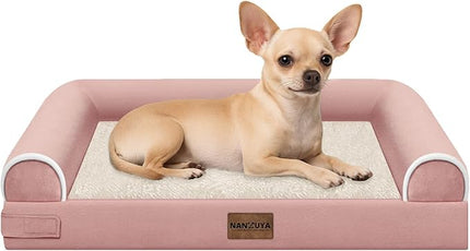 Small Dog Bed Orthopedic Washable: Beds Bolster Small Sized Dogs Bed Egg Crate Foam Couch Sofa Waterproof with Removable Cover - Pink