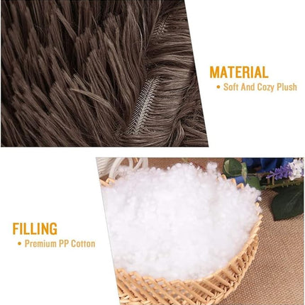 Cat Beds for Indoor Cats - Pet Beds Washable 24 inches, Dog Beds for Small Medium Dogs, Anti Anxiety Round Fluffy Plush Faux Fur Cat Bed, Thick Bottom (Coffee, Large 24" L x 24" W)