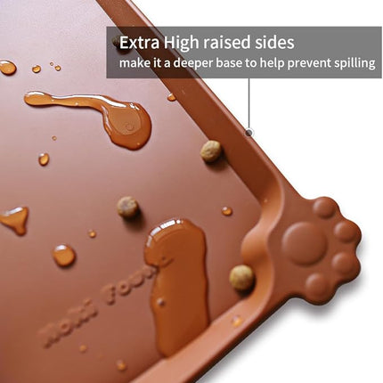 Hoki Found X-Large Silicone Pet Food Mats - Non Slip Pet Dog Cat Bowl Mats - Caramel