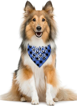 Big Sister Dog Bandanas, Buffalo Plaid Pet Scarf, Pet Dogs Scarf Accessories, Baby Announcement Dog Bandana, Dogs Bandana Gift for Small Medium Large(B18)