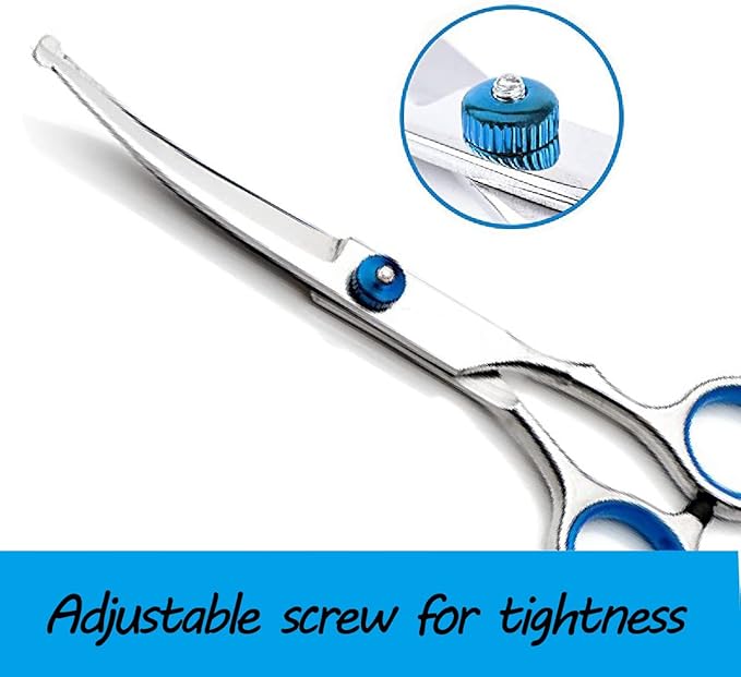 Curved Dog Grooming Scissors,Pet Hair Scissors with Safety Round Tips, Heavy Duty Titanium Stainless Steel, Professional Dogs Cats Pets Grooming Shears
