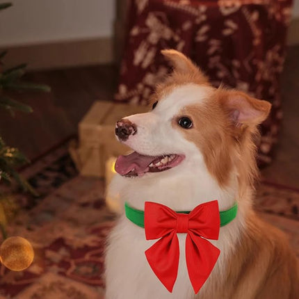 Maca Bates Christmas Grass Green Dog Collar with Cute Solid Sailor Bow Tie for Large Girl Boy Dogs,Adjustbale Durable Breakaway Soft Collars with Bowtie for Female Male Puppy,Pet
