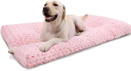 KSIIA Washable Dog Bed Deluxe Plush Dog Crate Beds Comfy Kennel Pad Anti-Slip Pet Sleeping Mat for Large, Jumbo, Medium, Small Dogs Breeds, 41" x 27", Pink