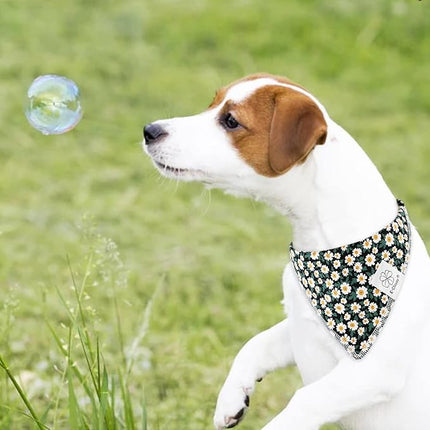 E-Clover Dog Bandanas & Matching Scrunchie Set Girl Dog Scarf Bibs with Bow Scrunchie for Medium Large Dogs Pet Owner Gifts Flower Black