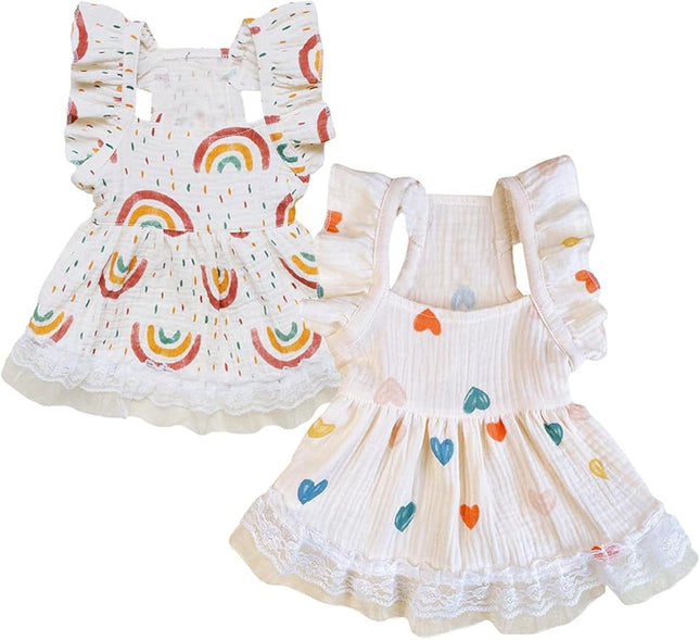 QWINEE 2pc Cute Dog Dress Ruffle Trim Princess Dress Cat Vest Dress Lace Trim Summer Dress Pet Clothes for Small Medium Cats Dogs Kitten Puppy Multi XS